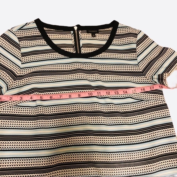 Talbots Striped Blouse Short Sleeve Blue Black Tan Size 6 - Picture 6 of 8